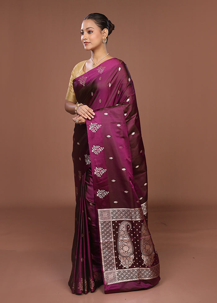 Purple Banarasi Silk Saree With Blouse Piece
