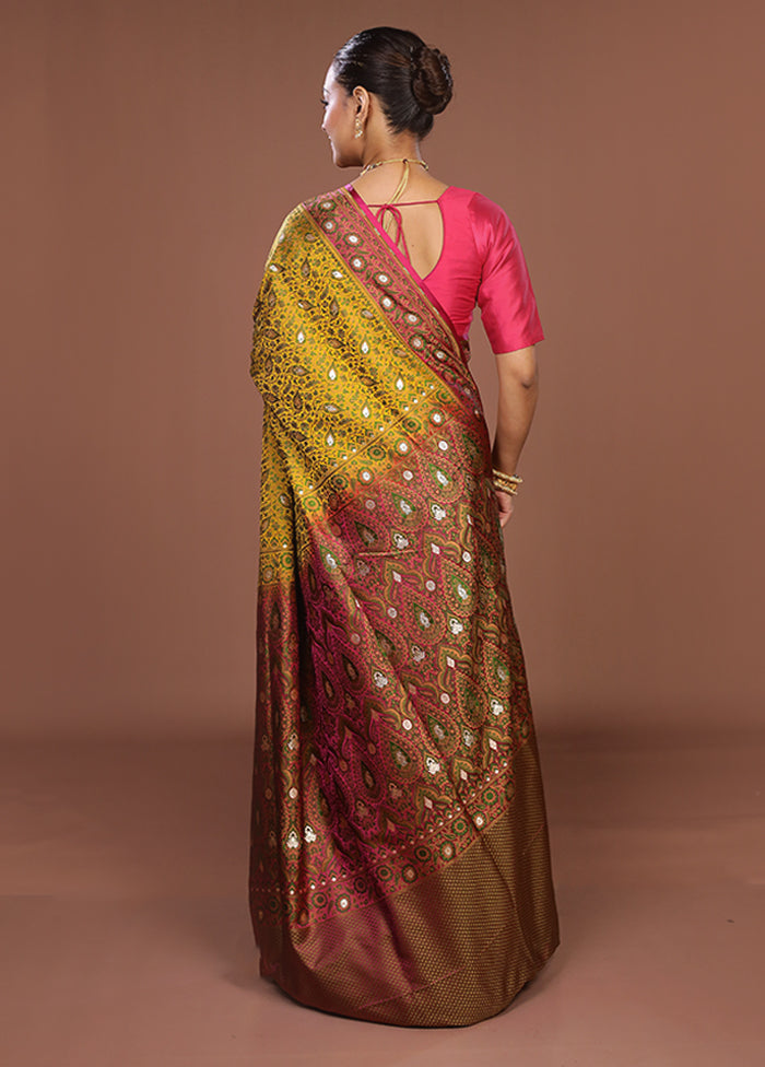 Yellow Tanchoi Silk Saree With Blouse Piece
