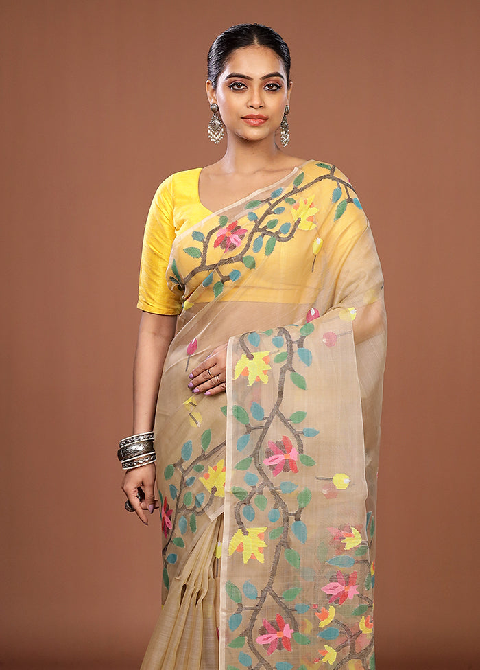 Cream Handloom Matka Pure Silk Saree With Blouse Piece