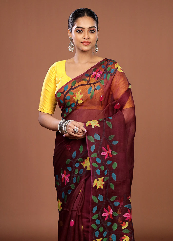 Purple Handloom Matka Pure Silk Saree With Blouse Piece