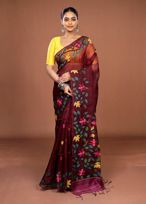 Purple Handloom Matka Pure Silk Saree With Blouse Piece