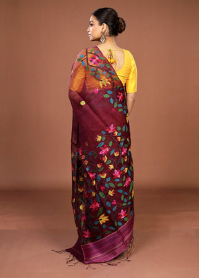 Purple Handloom Matka Pure Silk Saree With Blouse Piece