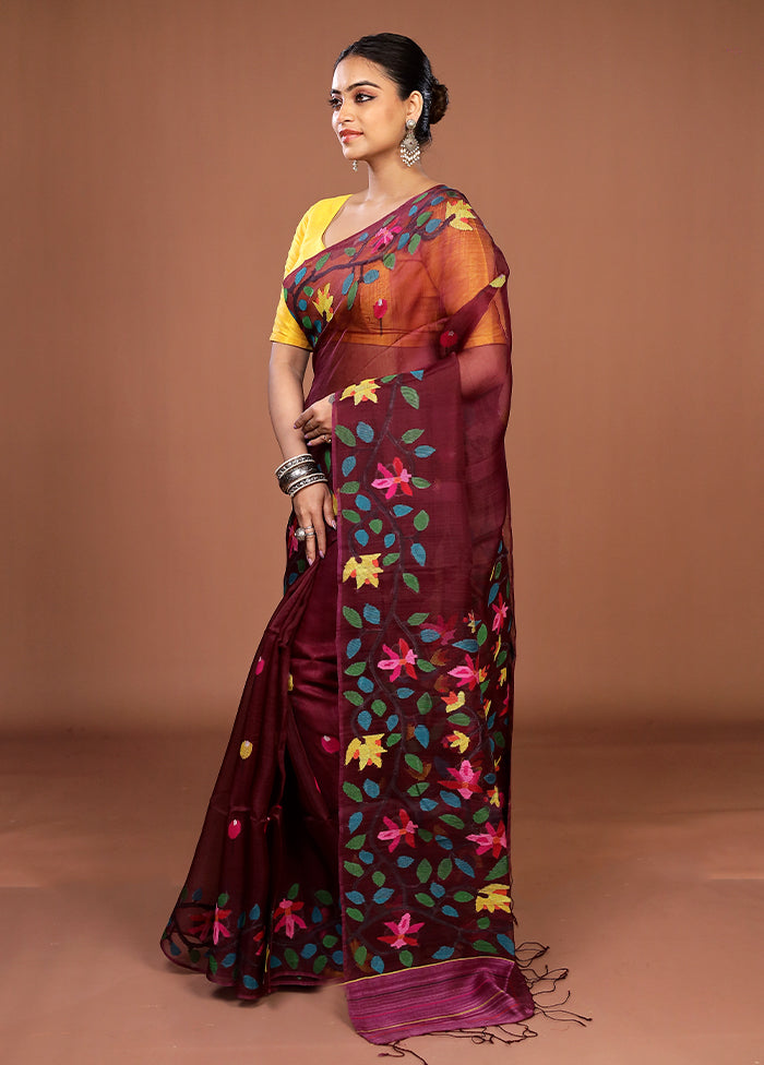 Purple Handloom Matka Pure Silk Saree With Blouse Piece