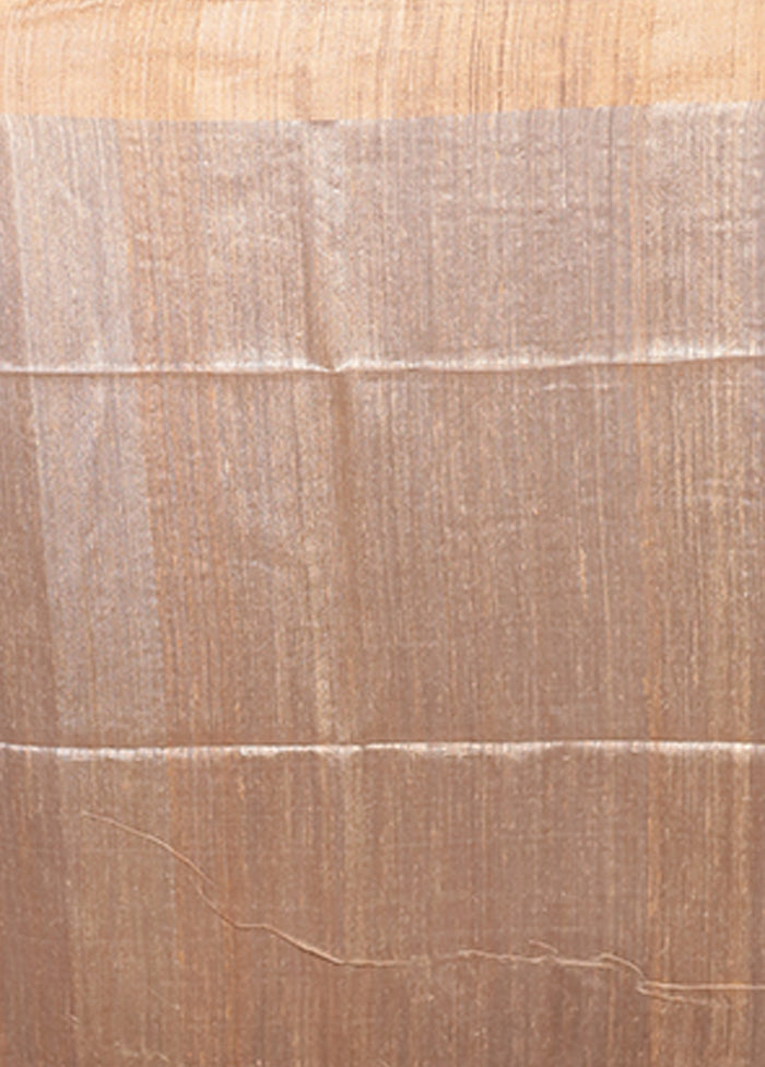 Cream Handloom Tussar Pure Silk Saree With Blouse Piece