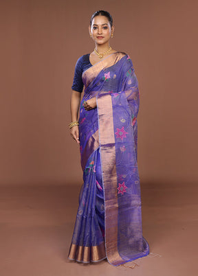 Blue Handloom Tussar Pure Silk Saree With Blouse Piece