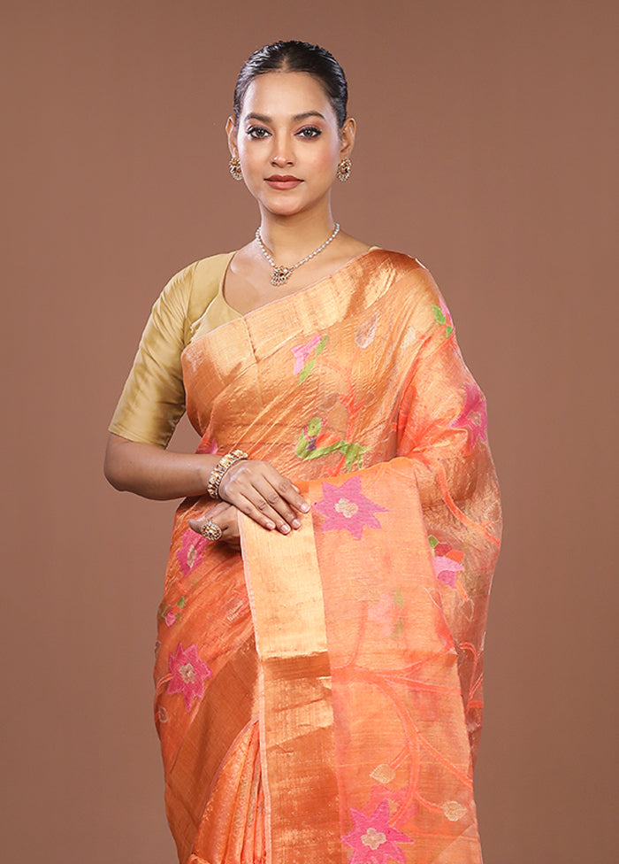 Pink Handloom Tussar Pure Silk Saree With Blouse Piece