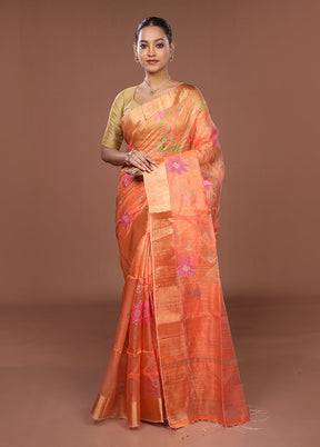 Pink Handloom Tussar Pure Silk Saree With Blouse Piece