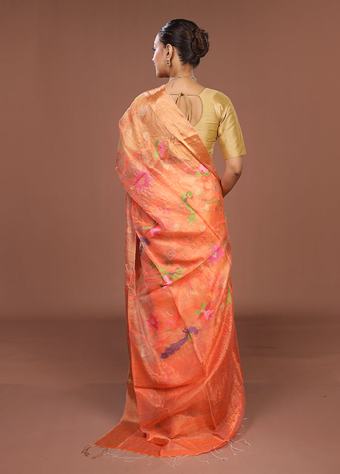 Pink Handloom Tussar Pure Silk Saree With Blouse Piece