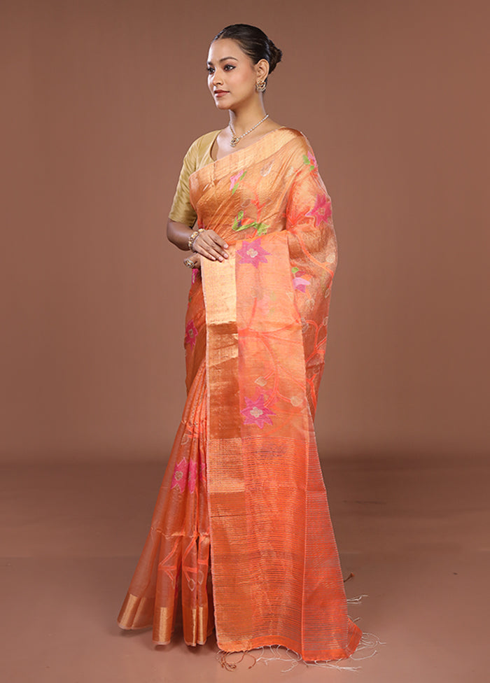 Pink Handloom Tussar Pure Silk Saree With Blouse Piece
