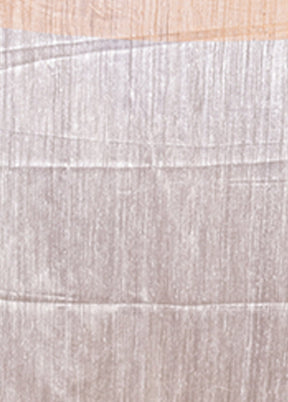 White Handloom Tussar Pure Silk Saree With Blouse Piece