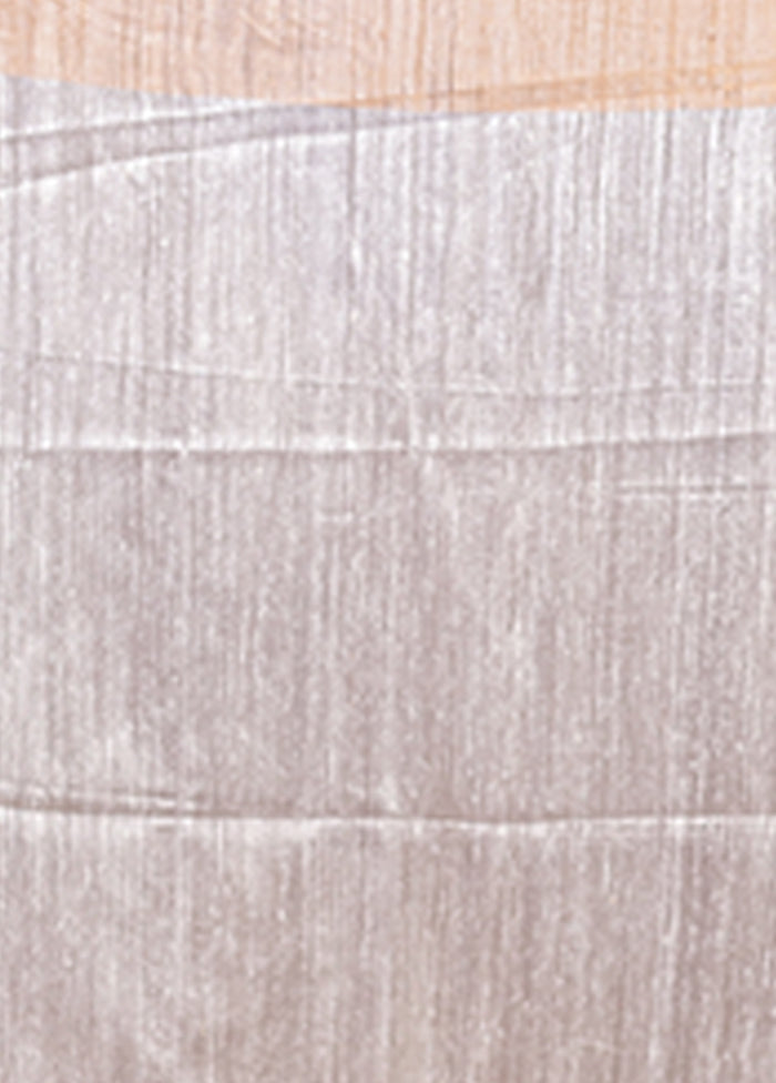 White Handloom Tussar Pure Silk Saree With Blouse Piece