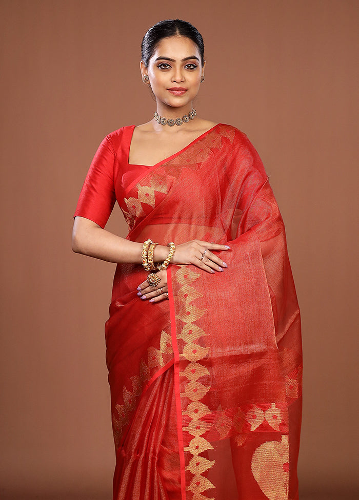 Red Handloom Matka Pure Silk Saree With Blouse Piece
