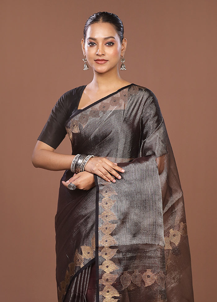 Black Handloom Matka Pure Silk Saree With Blouse Piece