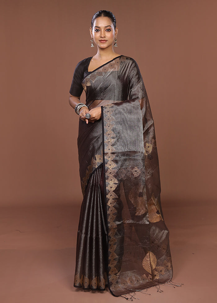 Black Handloom Matka Pure Silk Saree With Blouse Piece