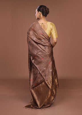 Brown Handloom Tussar Pure Silk Saree With Blouse Piece