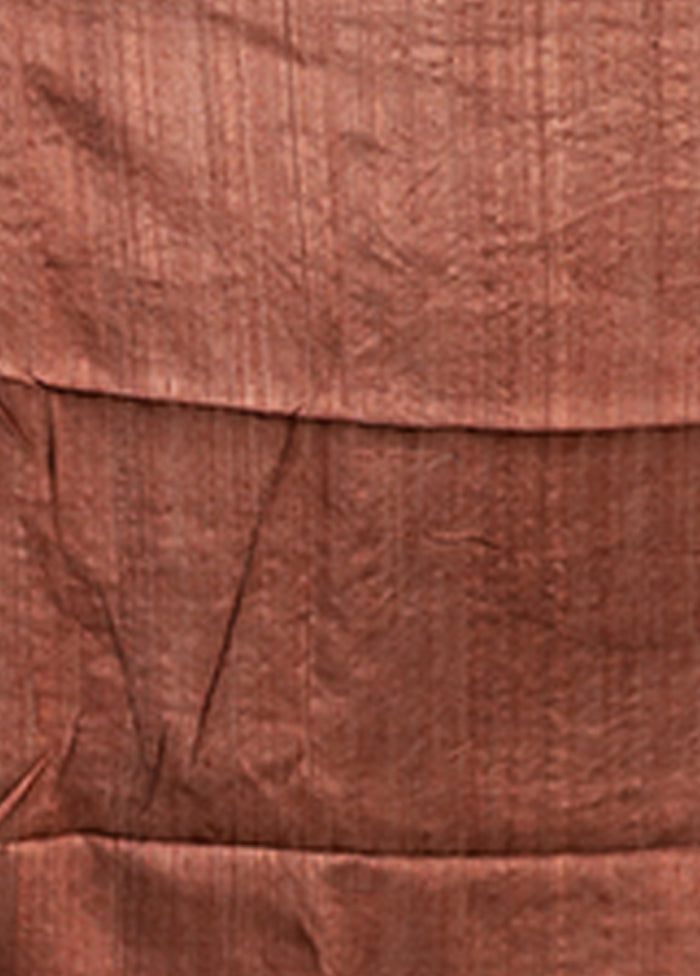 Brown Handloom Tussar Pure Silk Saree With Blouse Piece