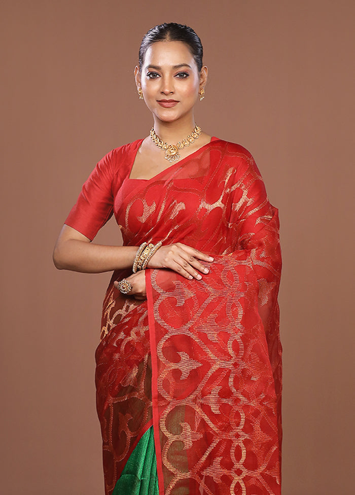 Red Handloom Matka Pure Silk Saree With Blouse Piece