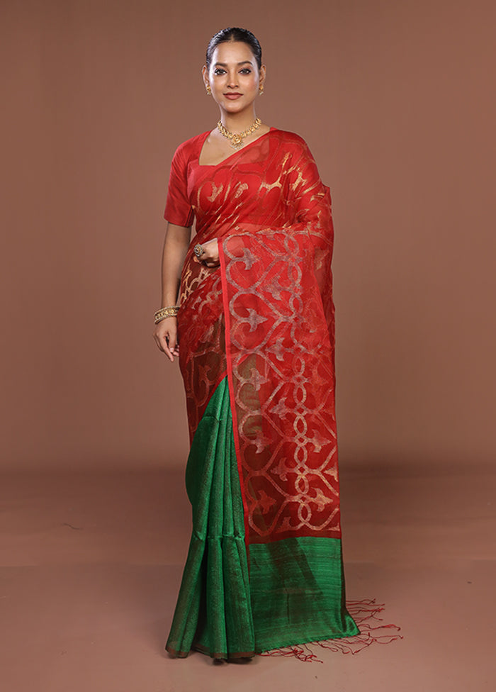 Red Handloom Matka Pure Silk Saree With Blouse Piece