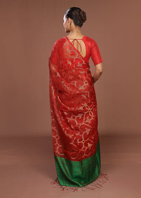 Red Handloom Matka Pure Silk Saree With Blouse Piece