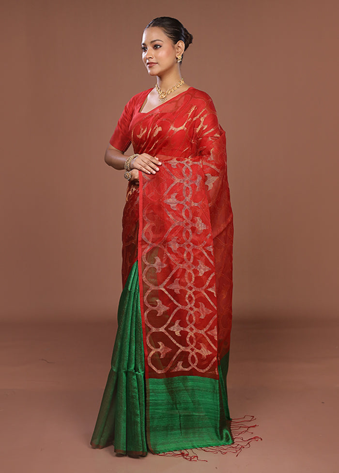 Red Handloom Matka Pure Silk Saree With Blouse Piece