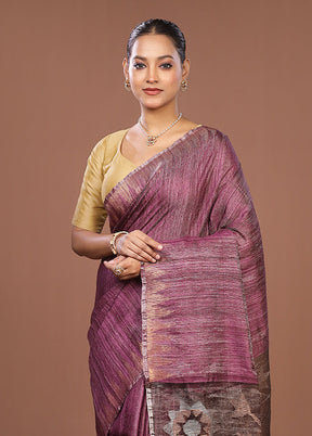 Purple Handloom Matka Pure Silk Saree With Blouse Piece