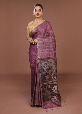 Purple Handloom Matka Pure Silk Saree With Blouse Piece