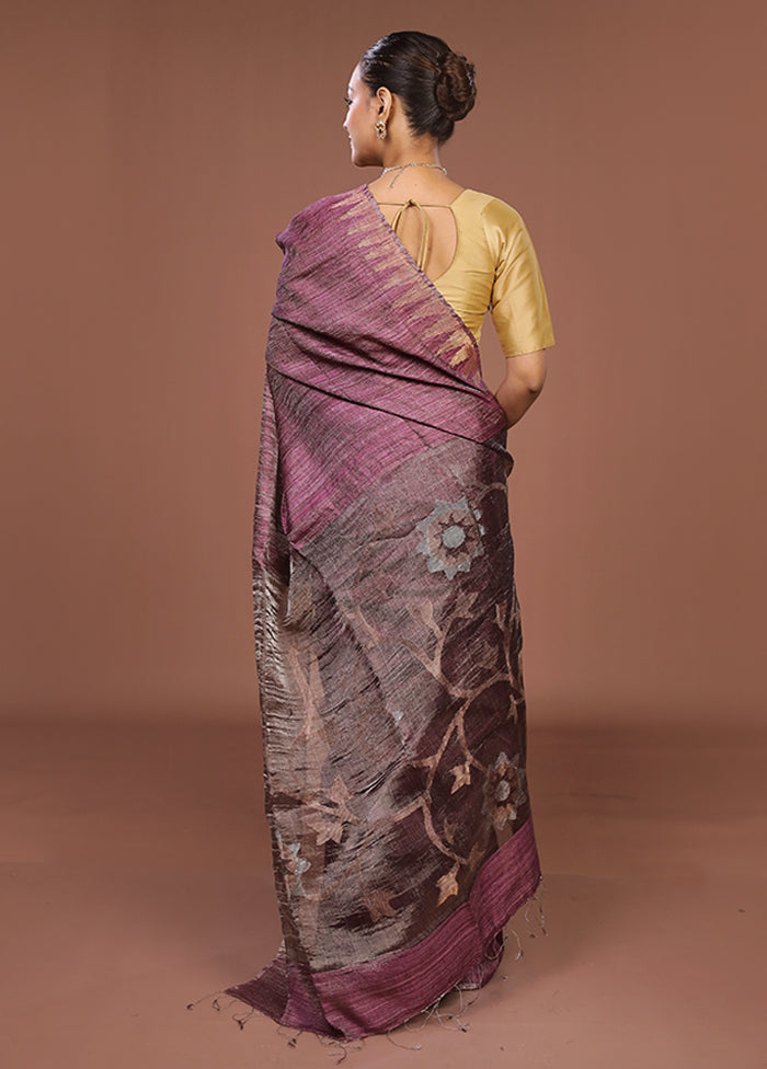 Purple Handloom Matka Pure Silk Saree With Blouse Piece