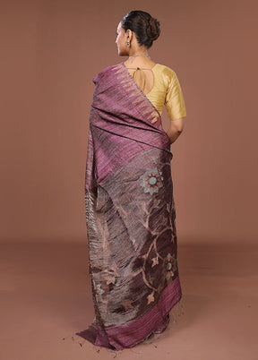 Purple Handloom Matka Pure Silk Saree With Blouse Piece