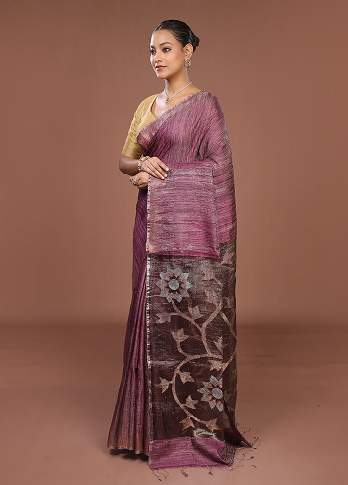 Purple Handloom Matka Pure Silk Saree With Blouse Piece