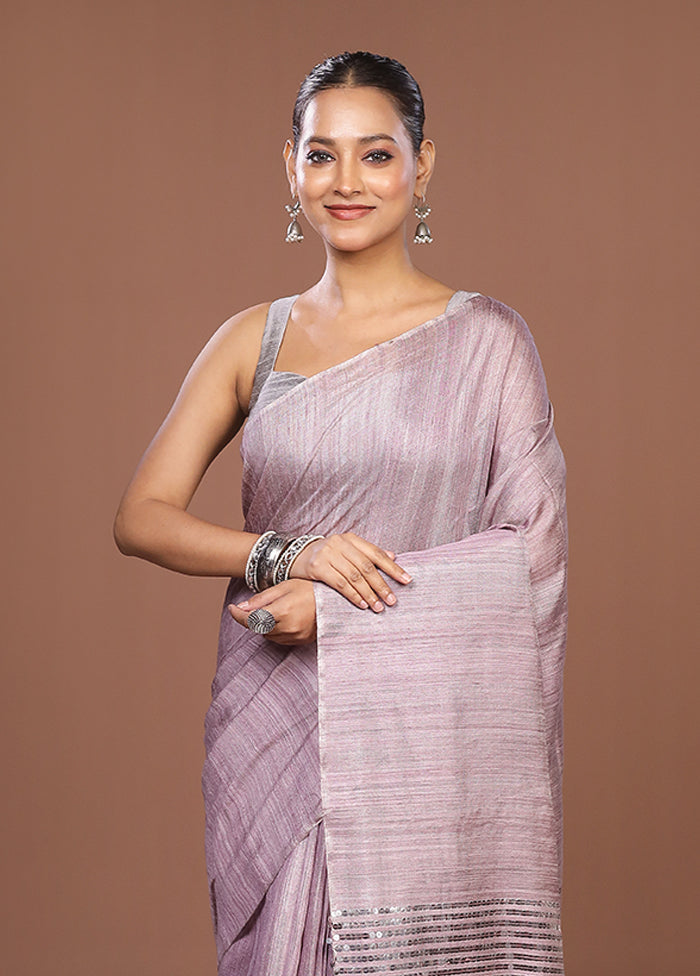 Purple Handloom Matka Pure Silk Saree With Blouse Piece