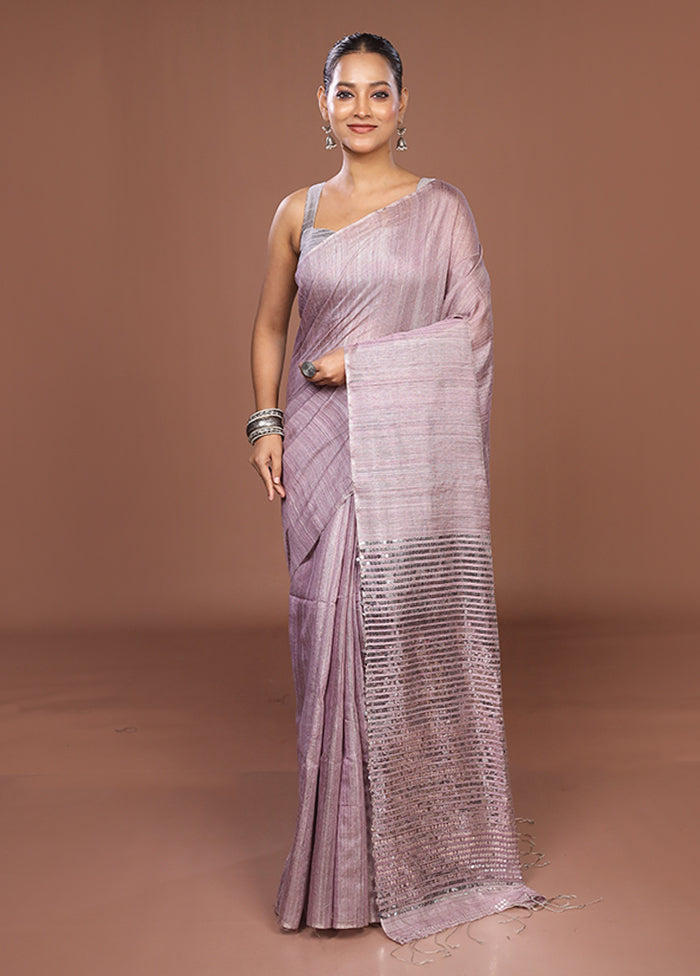 Purple Handloom Matka Pure Silk Saree With Blouse Piece
