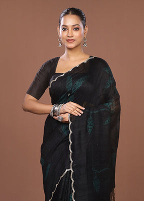 Black Handloom Matka Pure Silk Saree With Blouse Piece