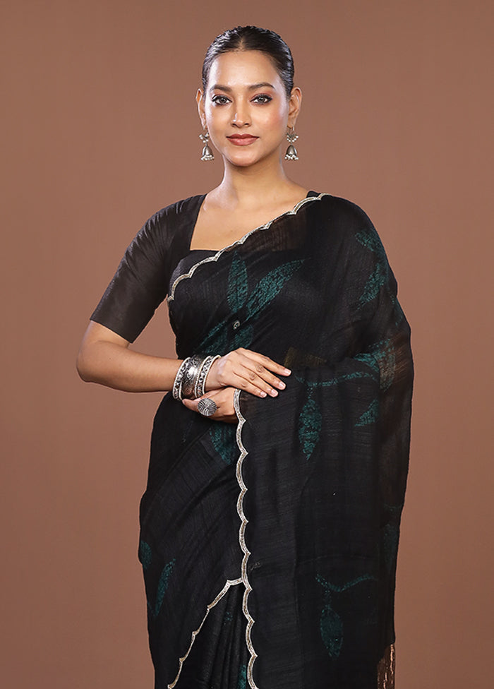 Black Handloom Matka Pure Silk Saree With Blouse Piece