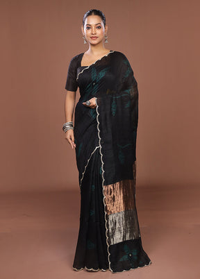 Black Handloom Matka Pure Silk Saree With Blouse Piece