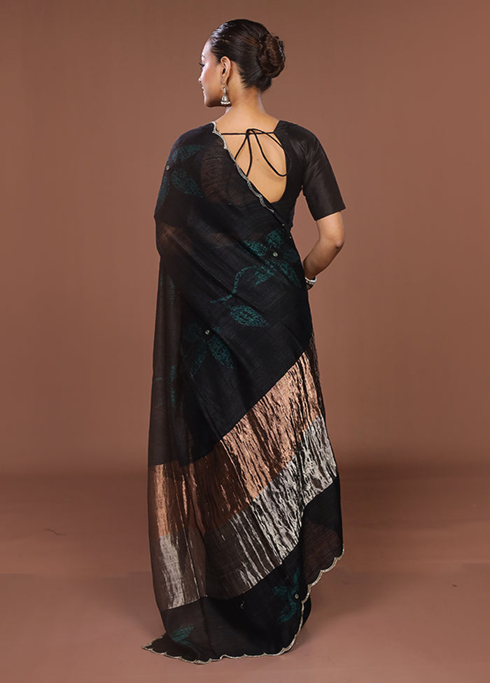 Black Handloom Matka Pure Silk Saree With Blouse Piece
