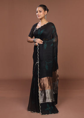 Black Handloom Matka Pure Silk Saree With Blouse Piece