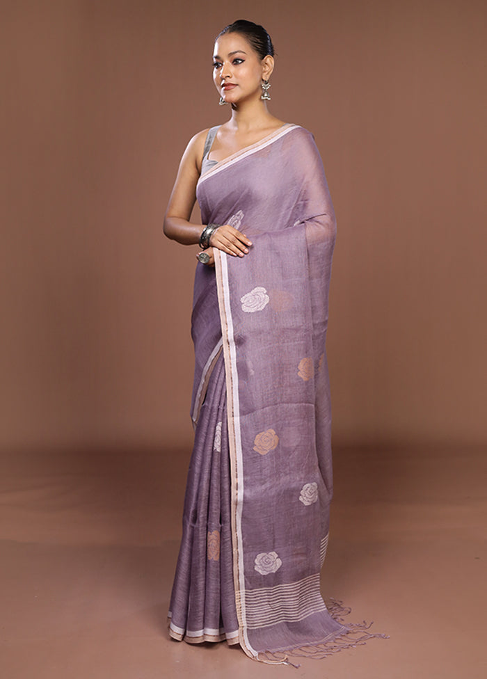 Purple Matka Silk Saree With Blouse Piece
