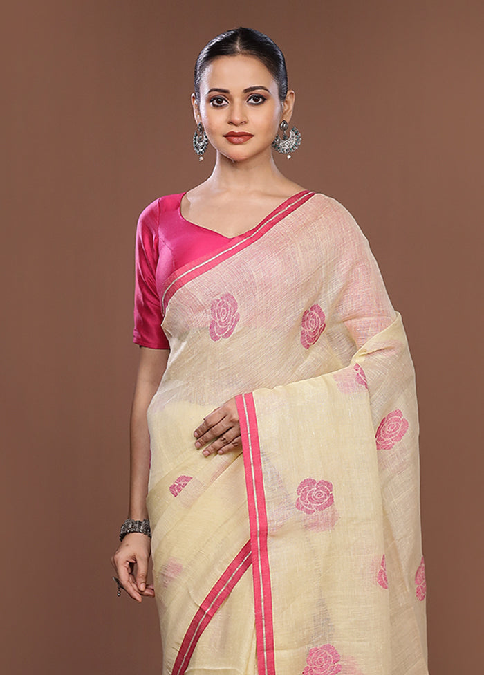 Cream Matka Silk Saree With Blouse Piece