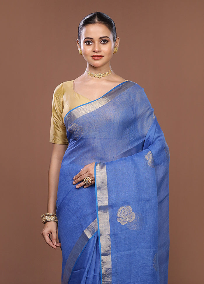 Blue Matka Silk Saree With Blouse Piece