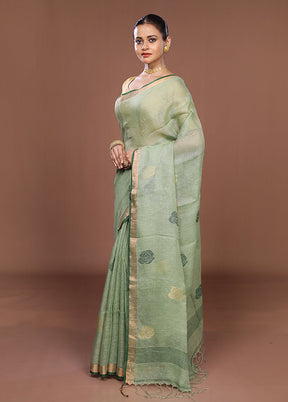 Green Matka Silk Saree With Blouse Piece