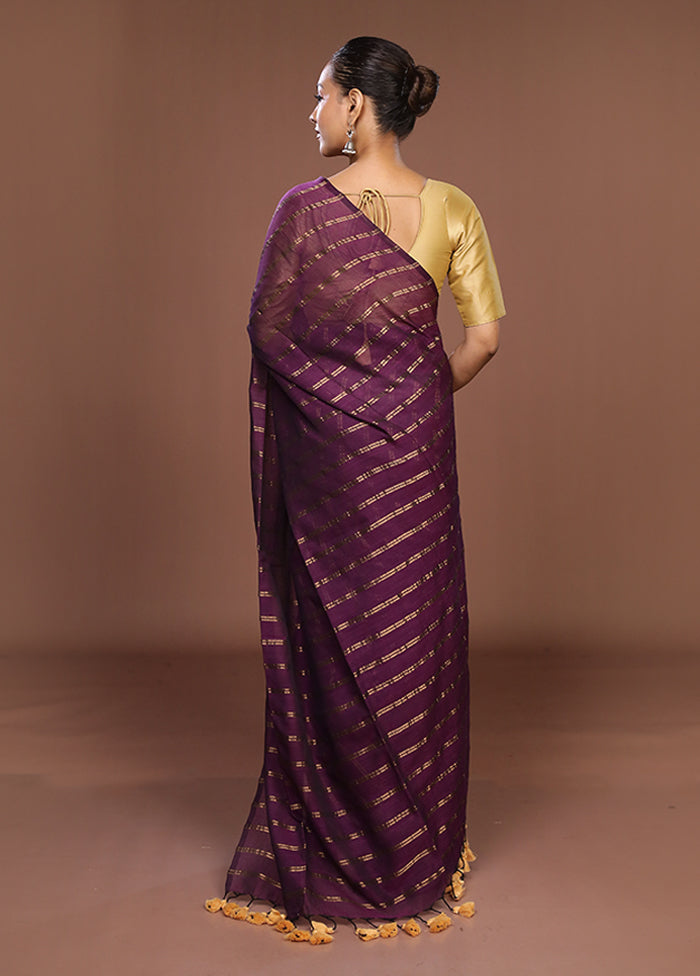 Purple Matka Silk Saree With Blouse Piece
