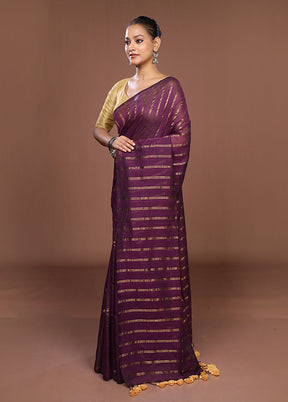 Purple Matka Silk Saree With Blouse Piece