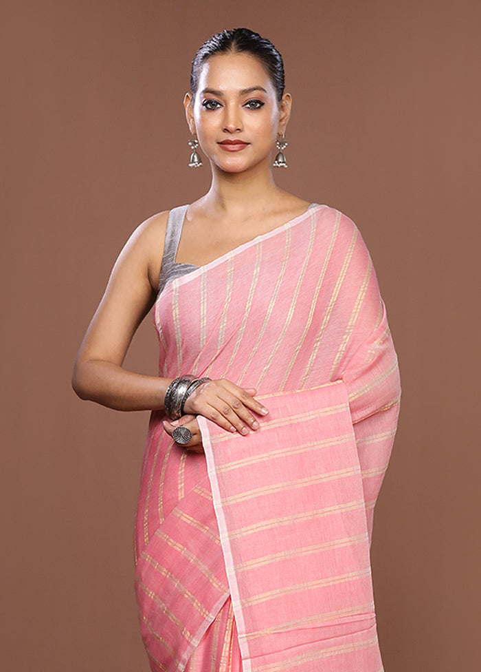 Pink Matka Silk Saree With Blouse Piece