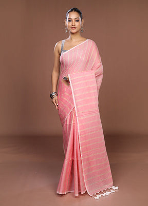 Pink Matka Silk Saree With Blouse Piece