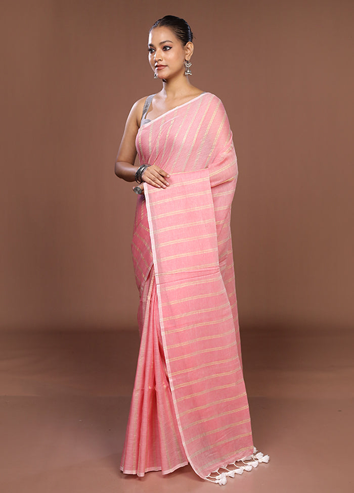 Pink Matka Silk Saree With Blouse Piece