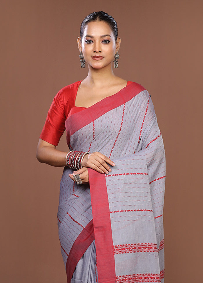 Grey Matka Silk Saree With Blouse Piece