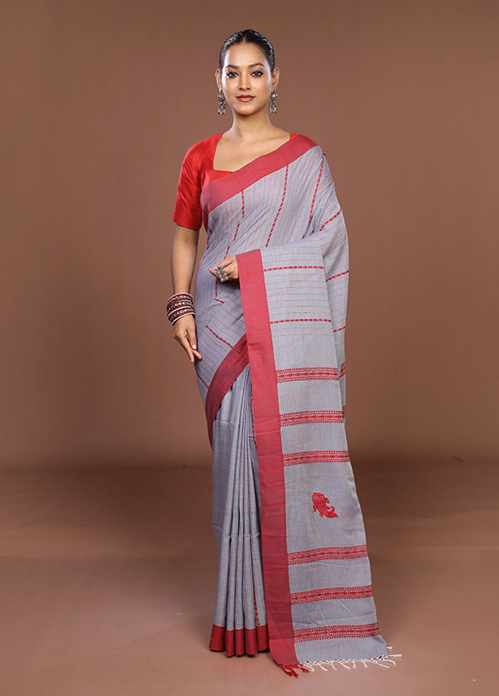 Grey Matka Silk Saree With Blouse Piece