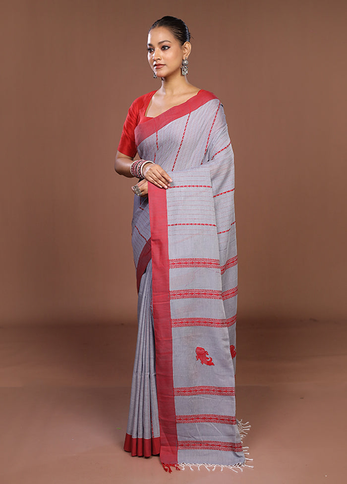 Grey Matka Silk Saree With Blouse Piece