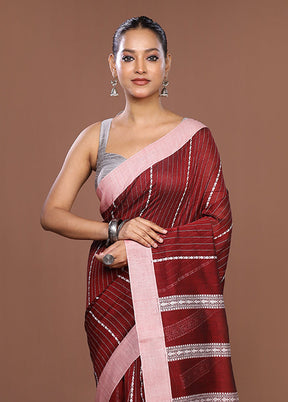 Maroon Matka Silk Saree With Blouse Piece