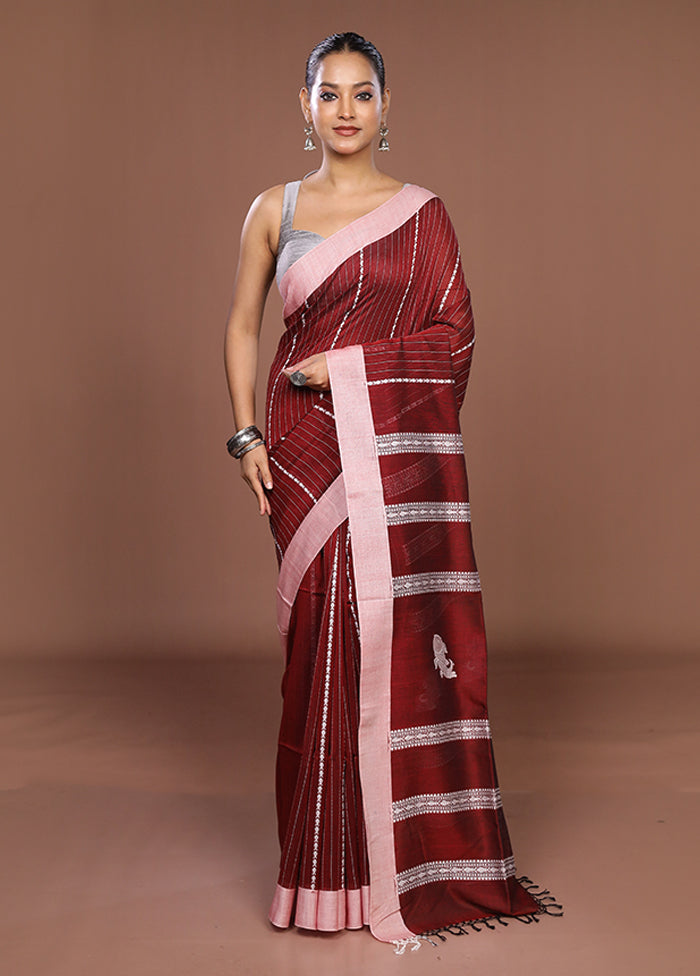 Maroon Matka Silk Saree With Blouse Piece